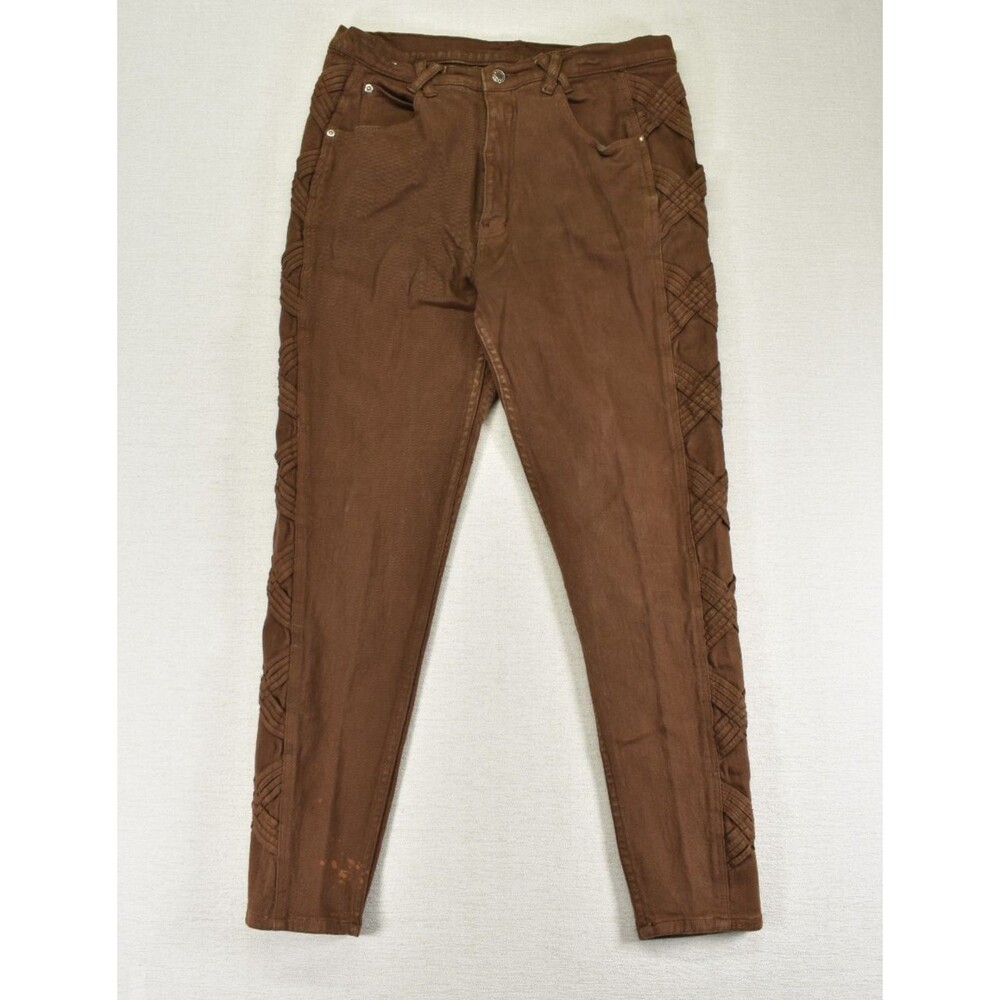 Vtg 80s 90s Daily Jeans Anti Basic Brown Lattice Lace Detail Side Pants 17/18 L